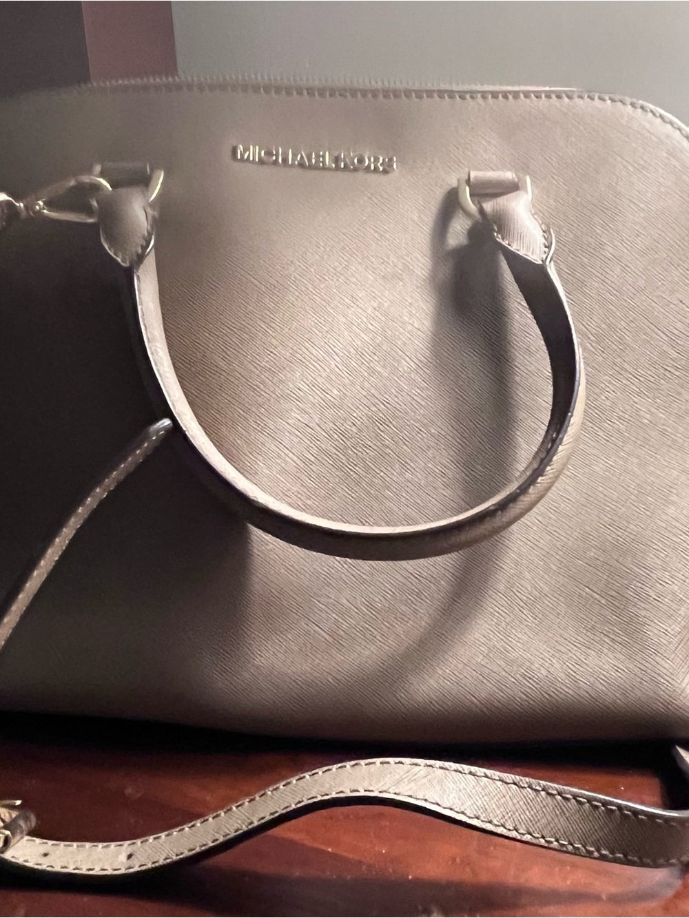 Michael Kors Beige Dome Satchel with Gold Hardware